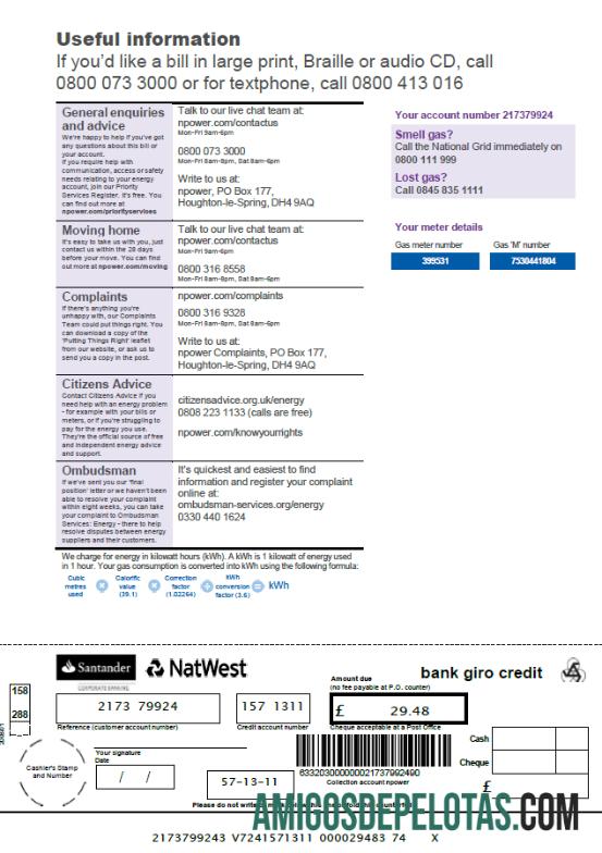 realista Modelo de conta de serviços públicos Npower do Reino Unido em formatos Word e PDF, 3 páginas, 3ª página